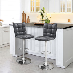 Yaheetech Set of 2 Grey Tufted Back Height Adjustable Swivel Bar Stools with Footrest