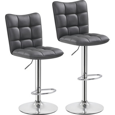 Yaheetech Set of 2 Grey Tufted Back Height Adjustable Swivel Bar Stools with Footrest