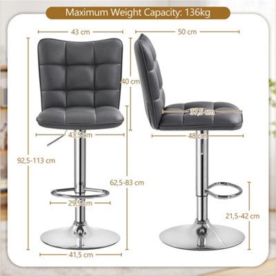 Yaheetech Set of 2 Grey Tufted Back Height Adjustable Swivel Bar Stools with Footrest