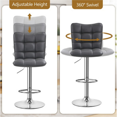Yaheetech Set of 2 Grey Tufted Back Height Adjustable Swivel Bar Stools with Footrest