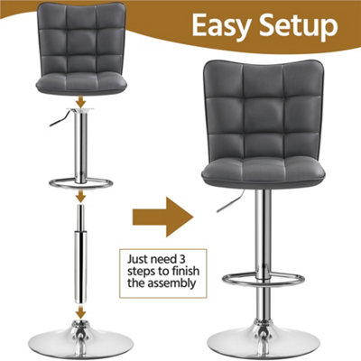 Yaheetech Set of 2 Grey Tufted Back Height Adjustable Swivel Bar Stools with Footrest