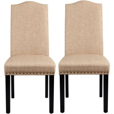 Yaheetech Set of 2 Khaki Classic Fabric Upholstered Dining Chair with Nailhead Trim