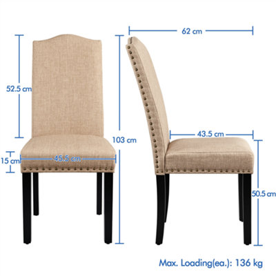 Yaheetech Set of 2 Khaki Classic Fabric Upholstered Dining Chair with Nailhead Trim