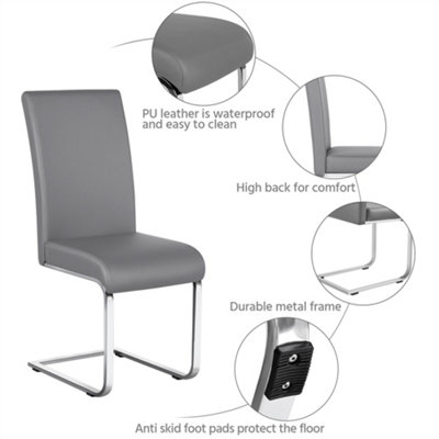 Yaheetech Set of 2 Light Grey Faux Leather Dining Chairs with Metal ...