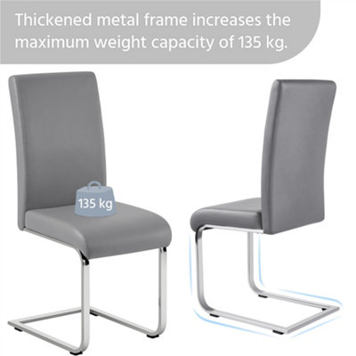 Yaheetech Set of 2 Light Grey Faux Leather Dining Chairs with Metal ...