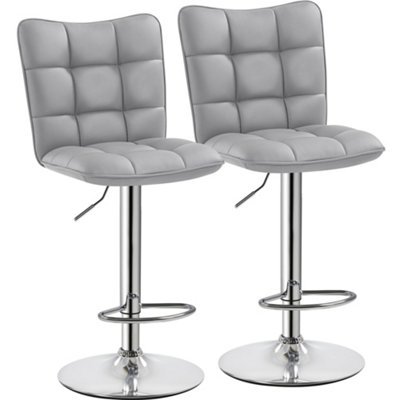 Yaheetech Set of 2 Light Grey Tufted Back Height Adjustable Swivel Bar Stools with Footrest