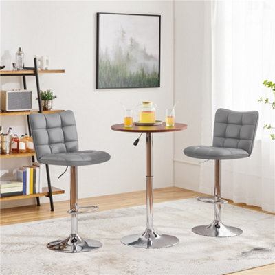 Yaheetech Set of 2 Light Grey Tufted Back Height Adjustable Swivel Bar Stools with Footrest