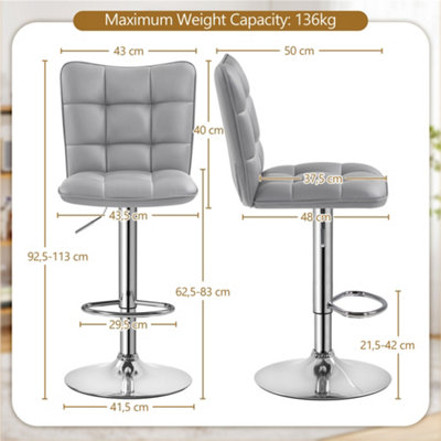 Yaheetech Set of 2 Light Grey Tufted Back Height Adjustable Swivel Bar Stools with Footrest