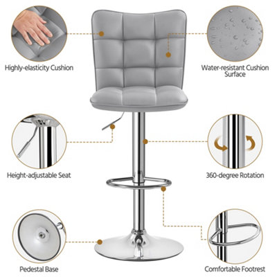 Yaheetech Set of 2 Light Grey Tufted Back Height Adjustable Swivel Bar Stools with Footrest