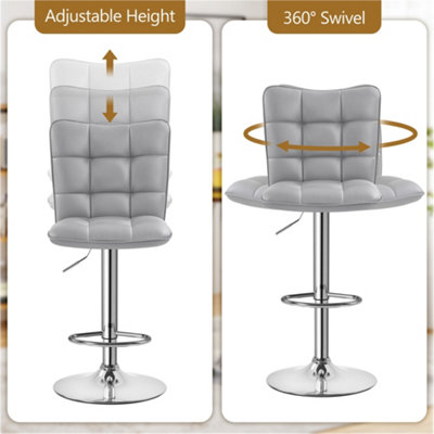 Yaheetech Set of 2 Light Grey Tufted Back Height Adjustable Swivel Bar Stools with Footrest