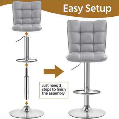 Yaheetech Set of 2 Light Grey Tufted Back Height Adjustable Swivel Bar Stools with Footrest