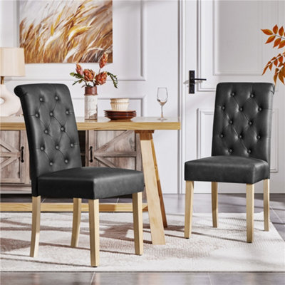 Yaheetech Set of 2 PU Leather Dining Chairs with High Back Dark Grey