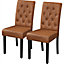 Yaheetech Set of 2 Retro Brown PU Leather Dining Chairs with Button Tufted Backrest and Solid Wood Legs
