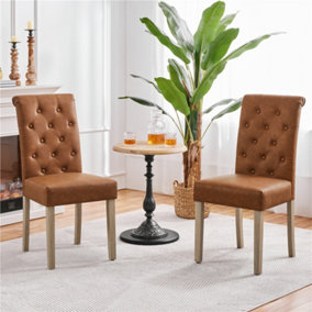 Yaheetech Set of 2 Retro Brown PU Leather Dining Chairs with High Back Padded Seat