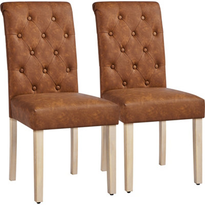 Yaheetech Set of 2 Retro Brown PU Leather Dining Chairs with High Back Padded Seat