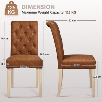 Yaheetech Set of 2 Retro Brown PU Leather Dining Chairs with High Back Padded Seat