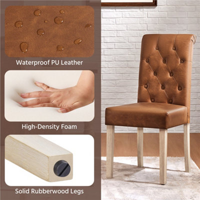 Yaheetech Set of 2 Retro Brown PU Leather Dining Chairs with High Back Padded Seat