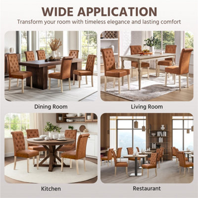 Yaheetech Set of 2 Retro Brown PU Leather Dining Chairs with High Back Padded Seat