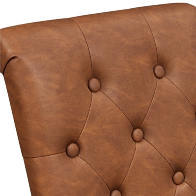 Yaheetech Set of 2 Retro Brown PU Leather Dining Chairs with High Back Padded Seat
