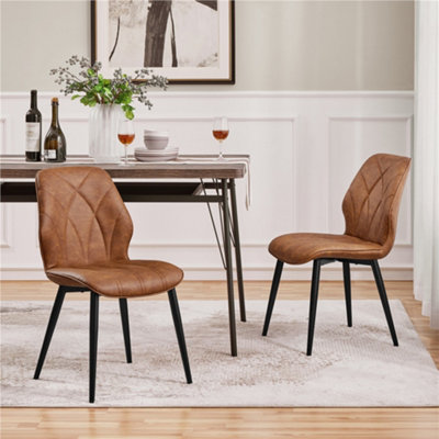 Yaheetech Set of 2 Retro Brown Velvet Dining Chairs with Petal Accented Backrest