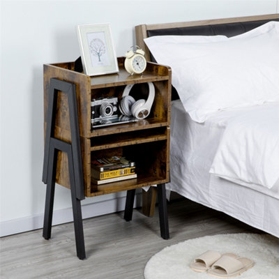 Yaheetech Set of 2 Rustic Brown Industrial Bedside Tables with Metal Legs