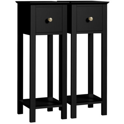 Yaheetech Set of 2 Slim End Tables with Drawer Black