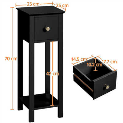 Yaheetech Set of 2 Slim End Tables with Drawer Black