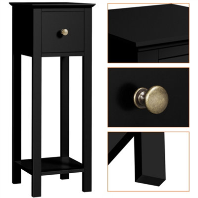 Yaheetech Set of 2 Slim End Tables with Drawer Black