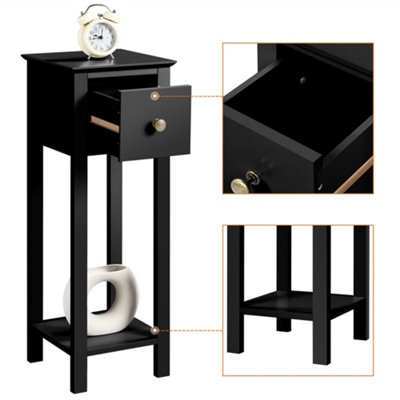 Yaheetech Set of 2 Slim End Tables with Drawer Black