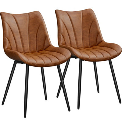 Yaheetech Set of 2 Upholstered Faux Leather Dining Chairs w/ Metal Legs ...