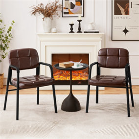 Yaheetech Set of 2 Upholstered Reception Chair with Armrest Brown