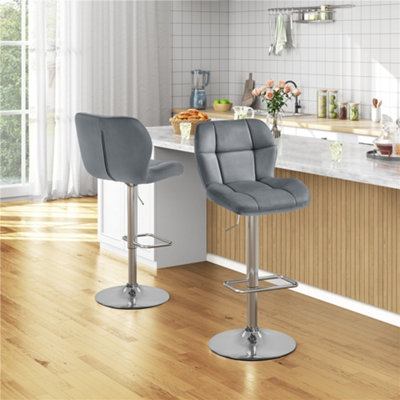 Yaheetech Set of 2 Velvet Swivel Stools with Adjustable Seat Height for Kitchen Bar Dark Grey