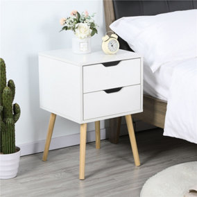 Yaheetech Set of 2 White Bedside Table with 2 Drawers and Solid Pine Wood Legs