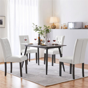 Yaheetech Set of 2 White Faux Leather Dining Chairs with Button Tufted Backrest and Solid Wood Legs