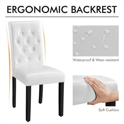 Yaheetech Set of 2 White Faux Leather Dining Chairs with Button Tufted Backrest and Solid Wood Legs