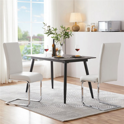 Yaheetech Set of 2 White Faux Leather Dining Chairs with Metal Legs for ...