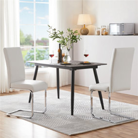 Yaheetech Set of 2 White Faux Leather Dining Chairs with Metal Legs for Kitchen Dining Room