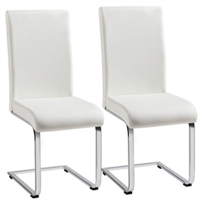 Yaheetech Set of 2 White Faux Leather Dining Chairs with Metal Legs for ...