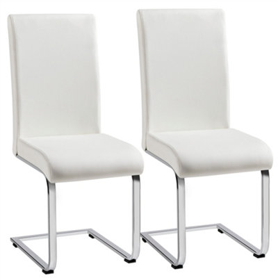 Yaheetech Set of 2 White Faux Leather Dining Chairs with Metal Legs for Kitchen Dining Room