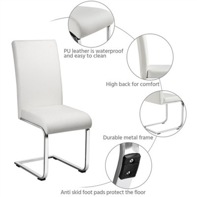 Yaheetech Set of 2 White Faux Leather Dining Chairs with Metal Legs for ...