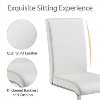 Yaheetech Set of 2 White Faux Leather Dining Chairs with Metal Legs for ...