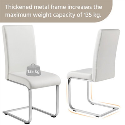 Yaheetech Set of 2 White Faux Leather Dining Chairs with Metal Legs for ...
