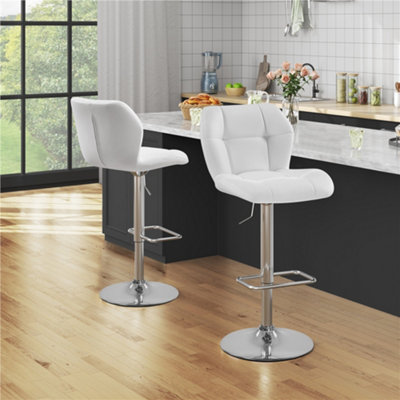 Yaheetech Set of 2 White Modern Faux Leather Adjustable Swivel Bar Stools with Tufted Back and Footrest