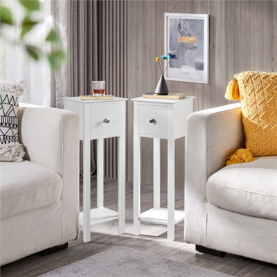 Yaheetech Set of 2 White Slim Bedside Tables with Storage Drawers Nightstand for Living Room Bedroom