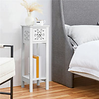 Yaheetech Set of 2 White Slim Bedside Tables with Vintage Carved Pattern and Storage Drawer