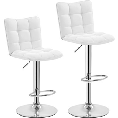 Yaheetech Set of 2 White Tufted Back Height Adjustable Swivel Bar Stools with Footrest