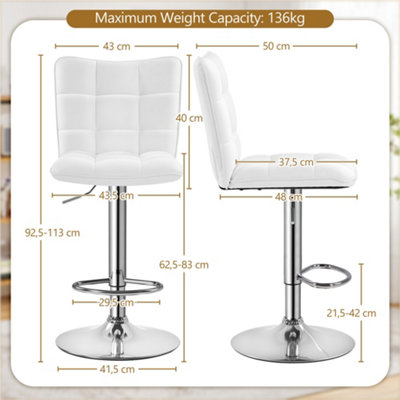 Yaheetech Set of 2 White Tufted Back Height Adjustable Swivel Bar Stools with Footrest