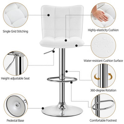 Yaheetech Set of 2 White Tufted Back Height Adjustable Swivel Bar Stools with Footrest