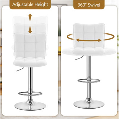 Yaheetech Set of 2 White Tufted Back Height Adjustable Swivel Bar Stools with Footrest