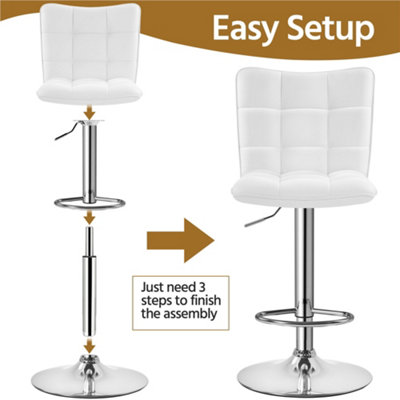 Yaheetech Set of 2 White Tufted Back Height Adjustable Swivel Bar Stools with Footrest